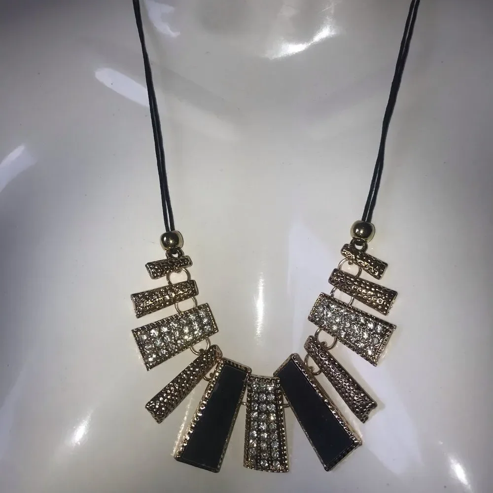 Black and gold diamond statement necklace